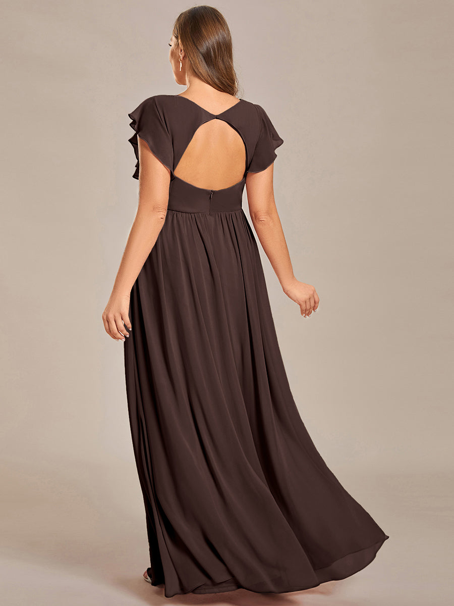Funkelndes Abendkleid in A-Linie mit Empire-Taille und langen ?rmeln #farbe_Espressobraun