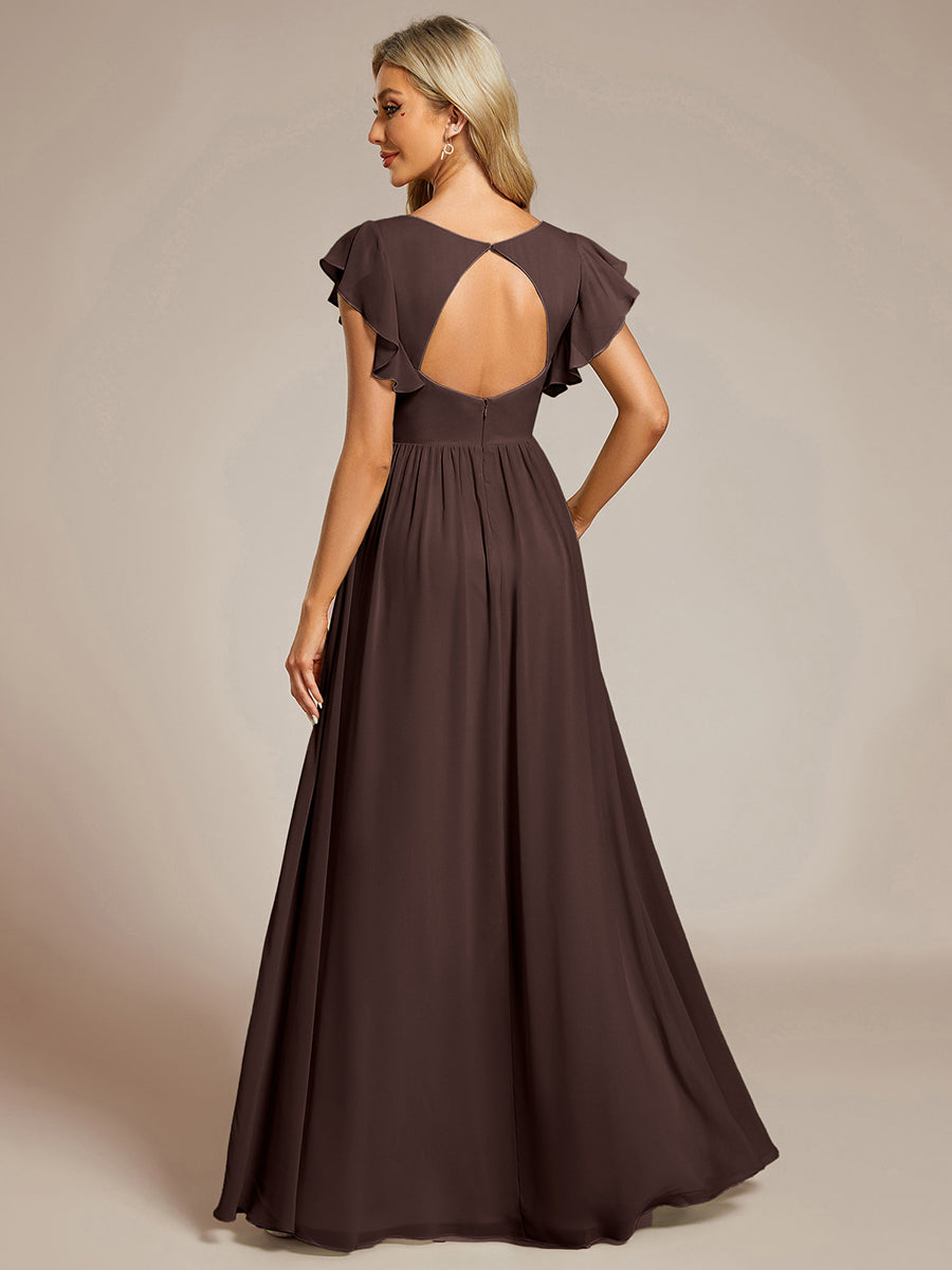 Funkelndes Abendkleid in A-Linie mit Empire-Taille und langen ?rmeln #farbe_Espressobraun