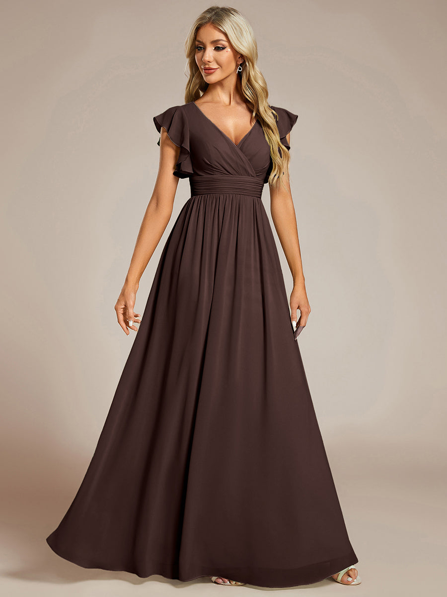 Funkelndes Abendkleid in A-Linie mit Empire-Taille und langen ?rmeln #farbe_Espressobraun
