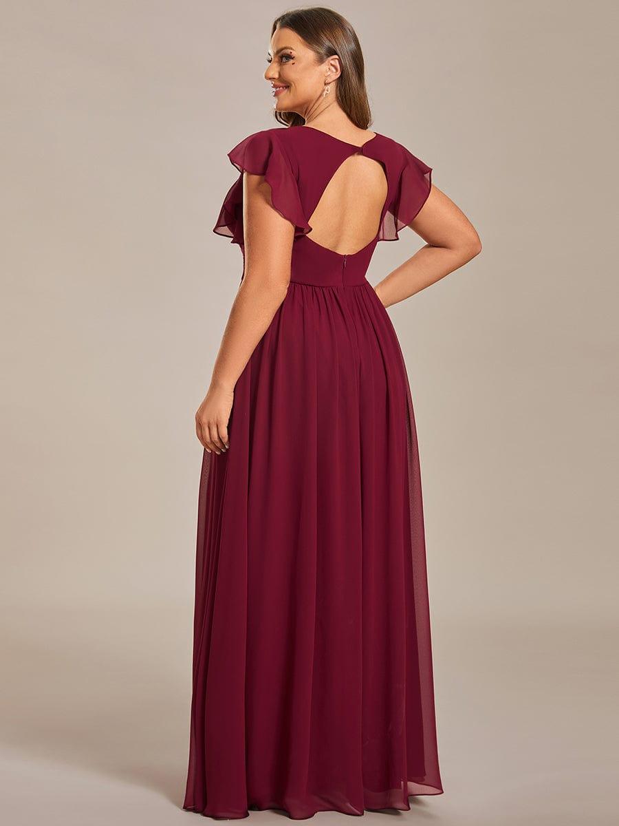 Funkelndes Abendkleid in A-Linie mit Empire-Taille und langen ?rmeln #farbe_Burgundy