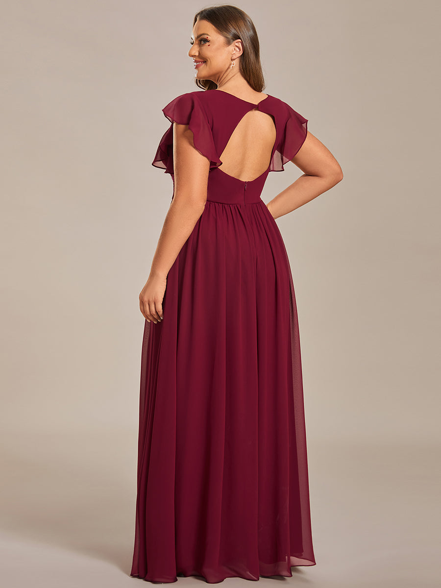 Funkelndes Abendkleid in A-Linie mit Empire-Taille und langen ?rmeln #farbe_Burgunderrot