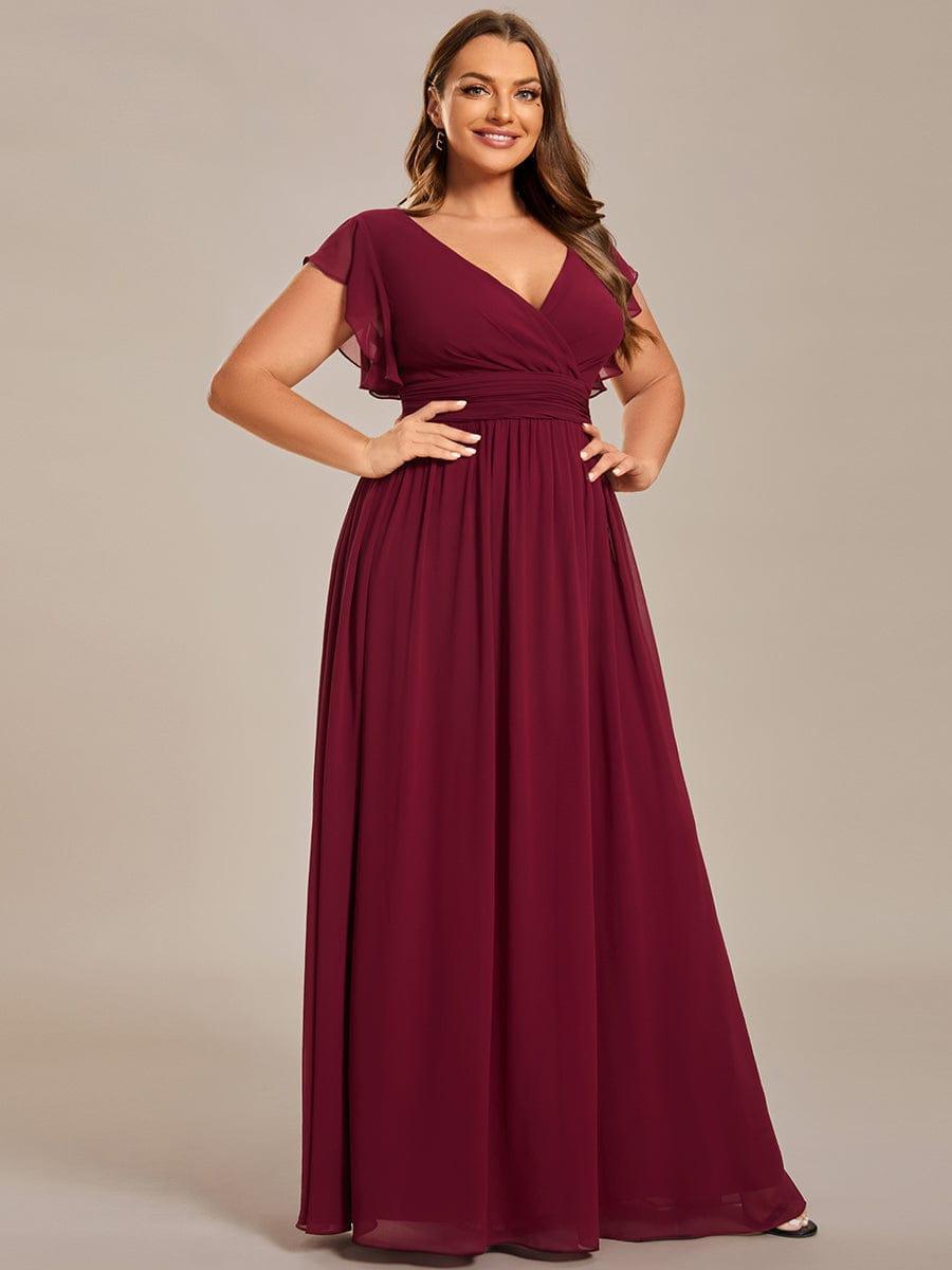 Funkelndes Abendkleid in A-Linie mit Empire-Taille und langen ?rmeln #farbe_Burgundy