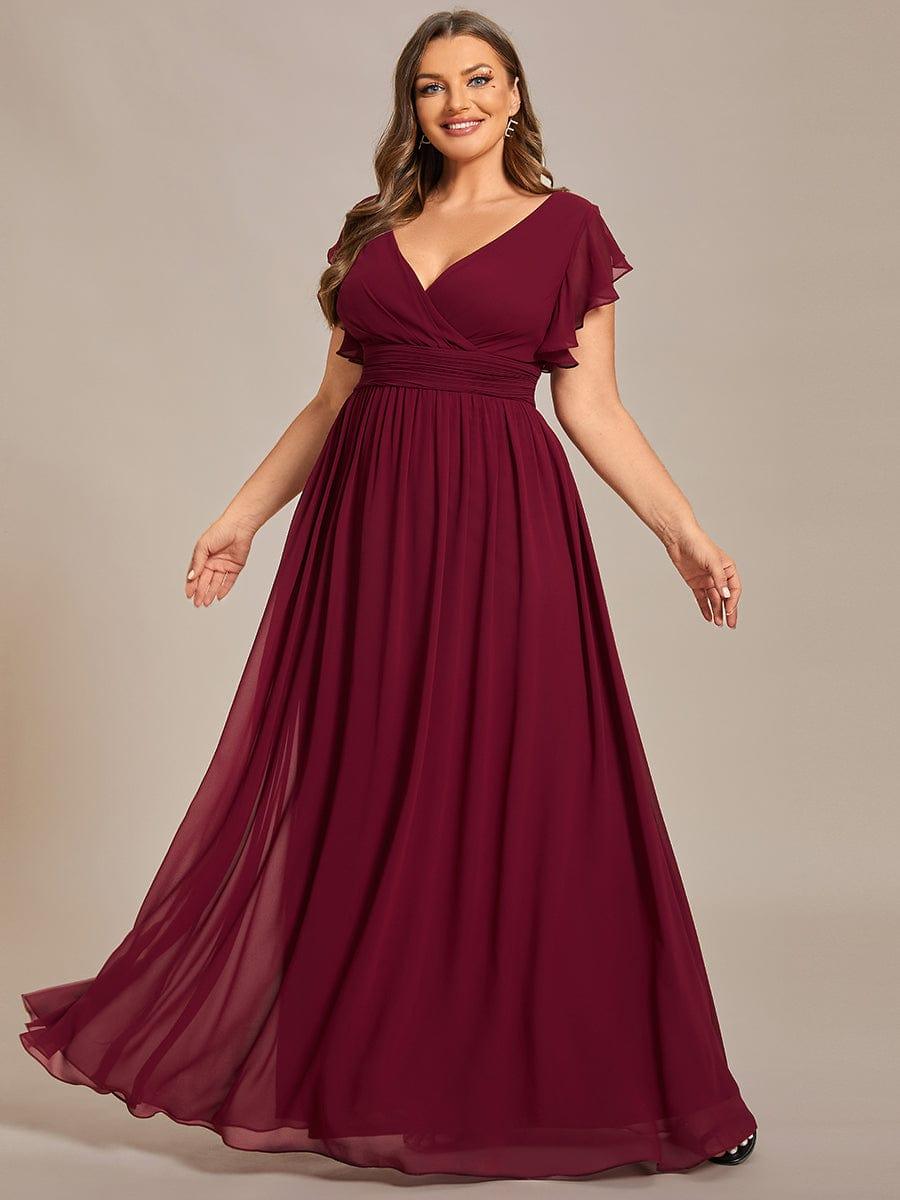Funkelndes Abendkleid in A-Linie mit Empire-Taille und langen ?rmeln #farbe_Burgundy
