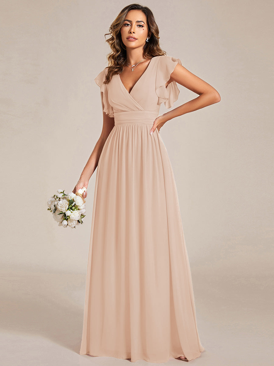 Funkelndes Abendkleid in A-Linie mit Empire-Taille und langen ?rmeln #Farbe_Blush-Rosa