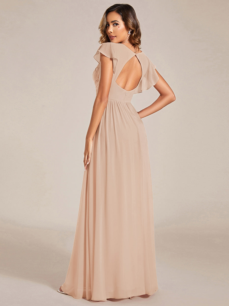 Funkelndes Abendkleid in A-Linie mit Empire-Taille und langen ?rmeln #Farbe_Blush-Rosa