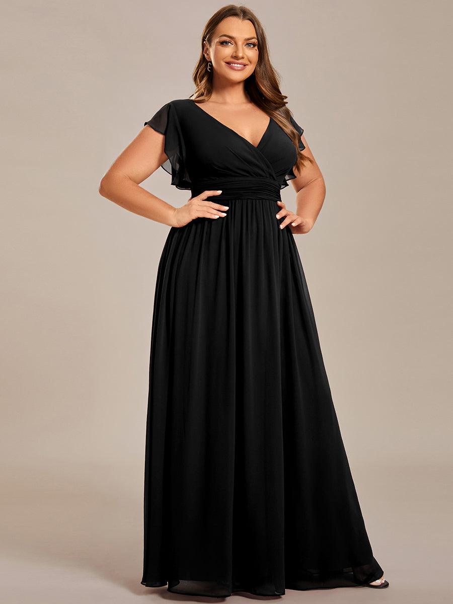 Funkelndes Abendkleid in A-Linie mit Empire-Taille und langen ?rmeln #farbe_Schwarz