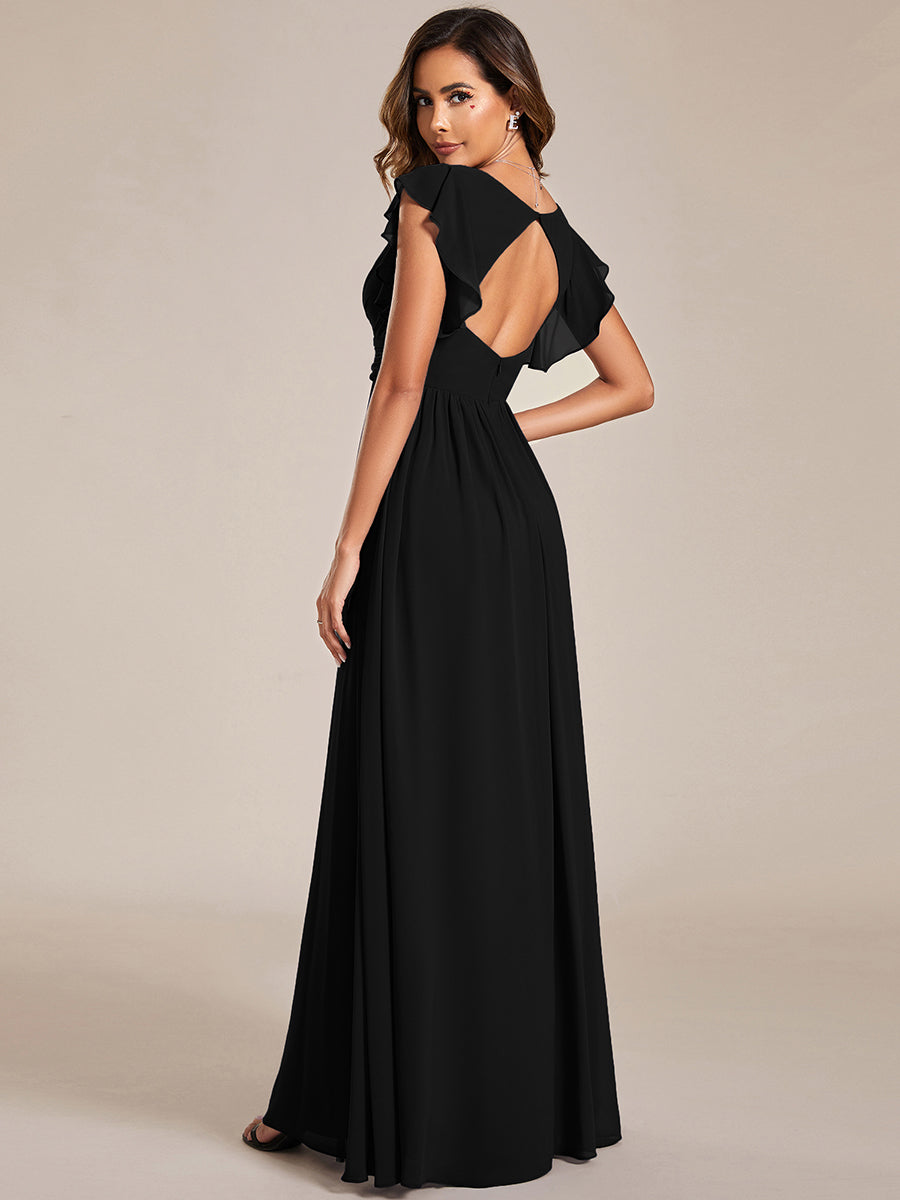 Funkelndes Abendkleid in A-Linie mit Empire-Taille und langen ?rmeln #farbe_Schwarz