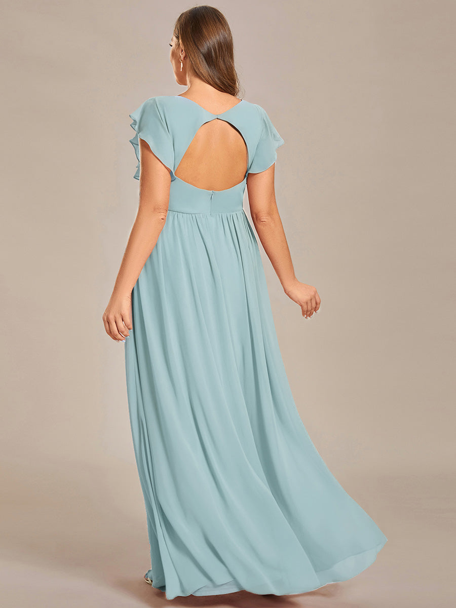 Funkelndes Abendkleid in A-Linie mit Empire-Taille und langen ?rmeln #farbe_Himmelblau