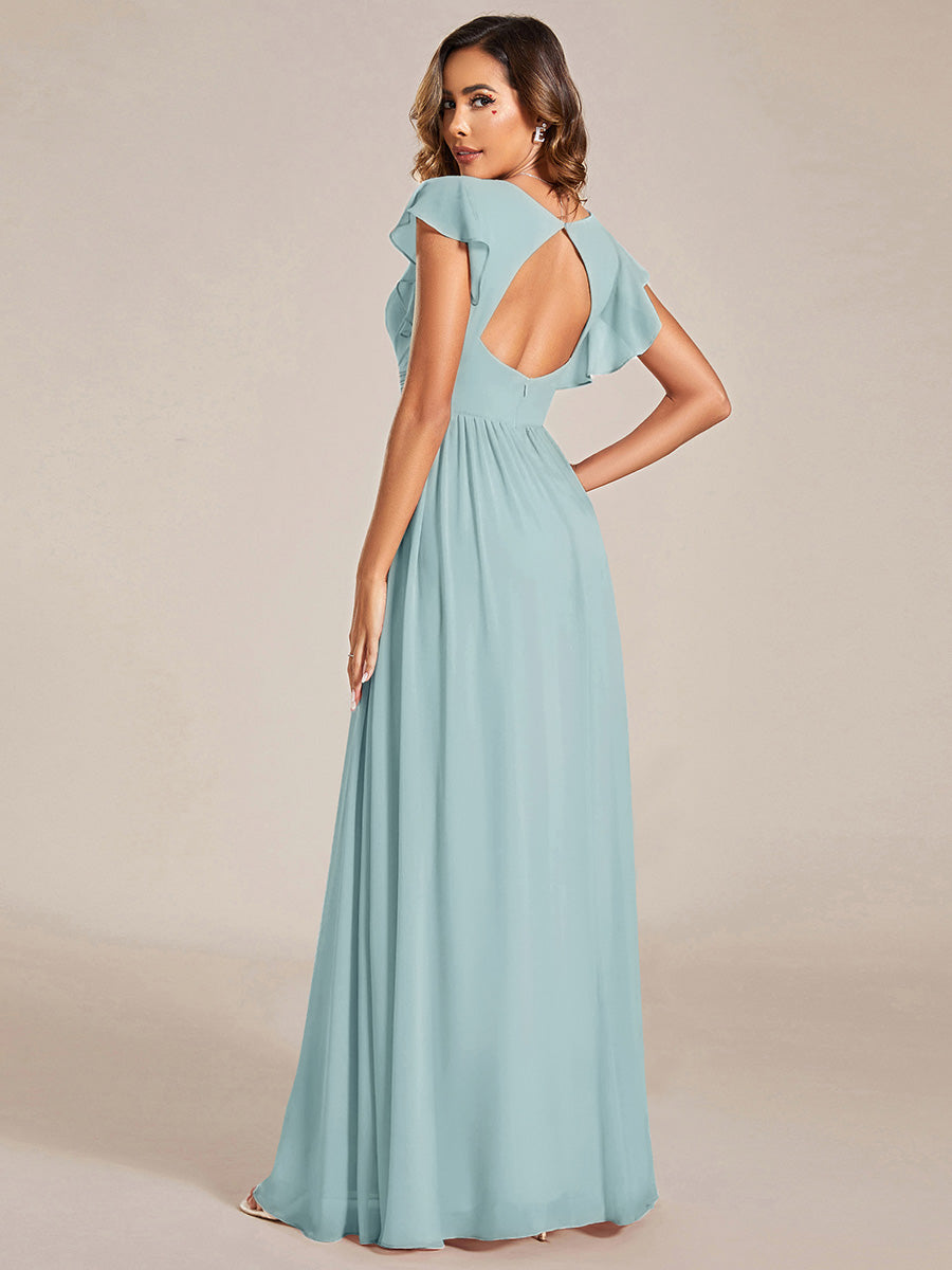 Funkelndes Abendkleid in A-Linie mit Empire-Taille und langen ?rmeln #farbe_Himmelblau