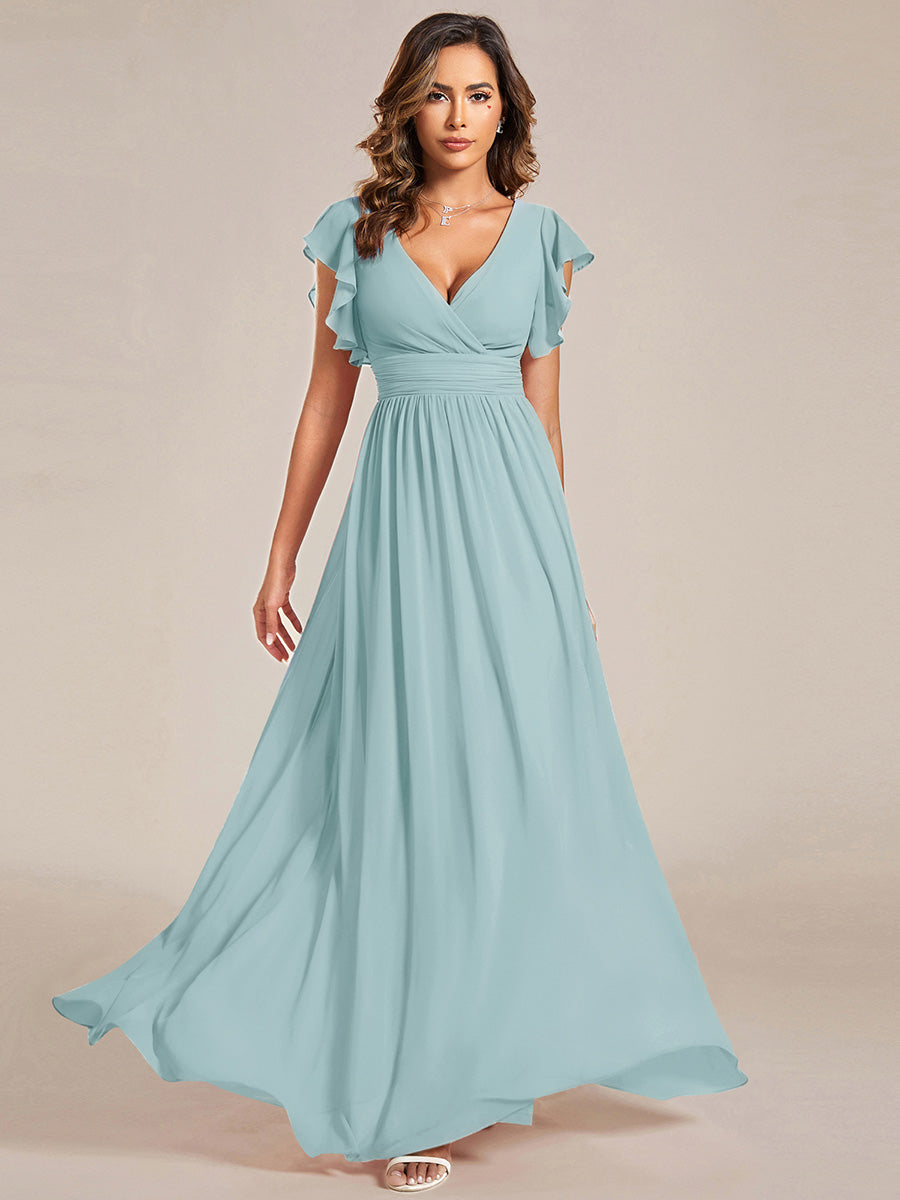 Funkelndes Abendkleid in A-Linie mit Empire-Taille und langen ?rmeln #farbe_Himmelblau