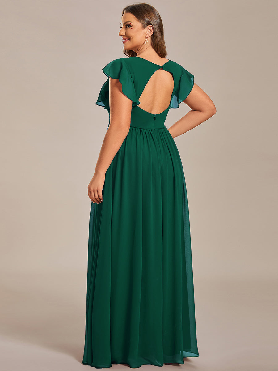 Funkelndes Abendkleid in A-Linie mit Empire-Taille und langen ?rmeln #farbe_Dunkelgrün