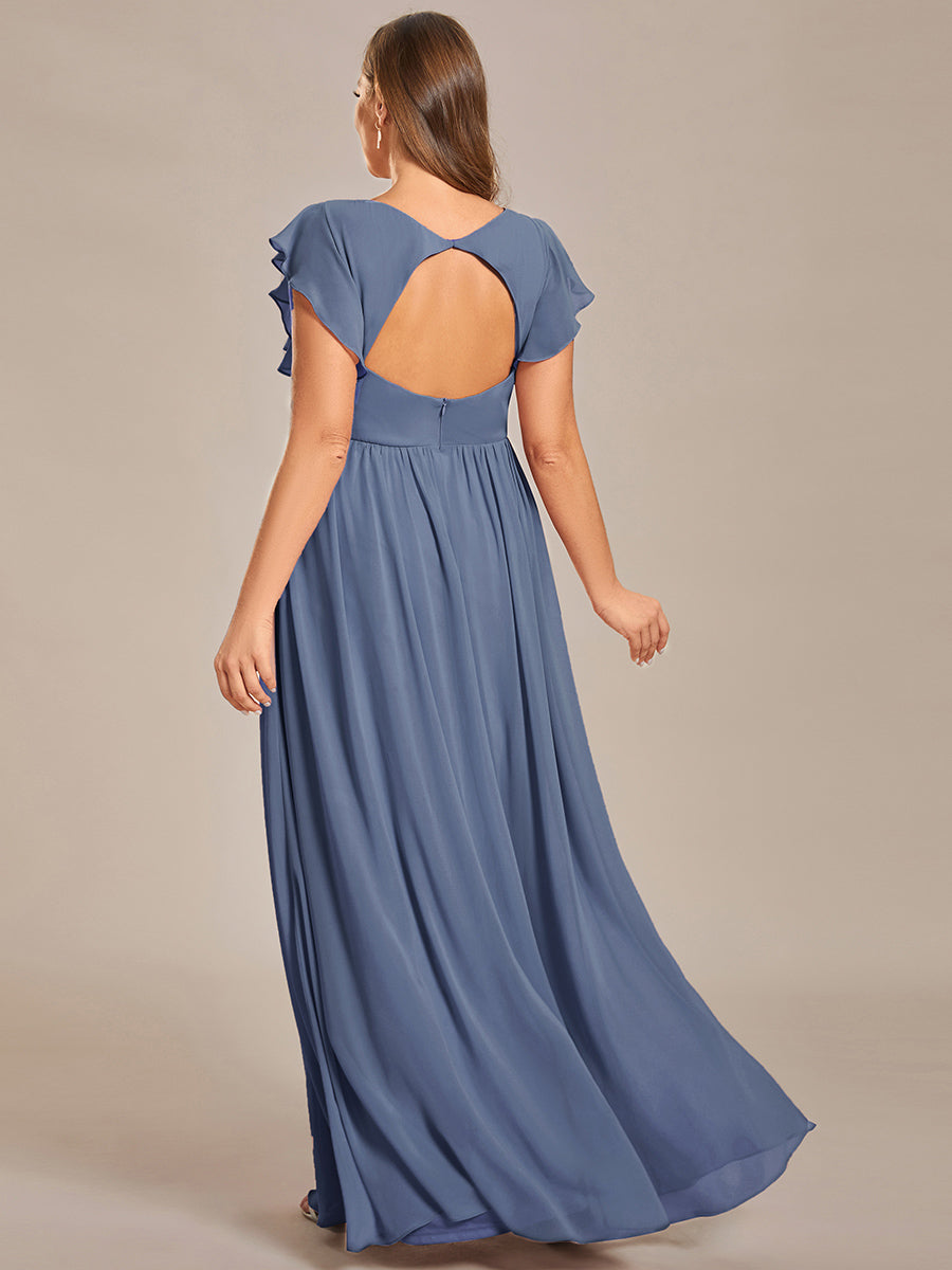 Funkelndes Abendkleid in A-Linie mit Empire-Taille und langen ?rmeln #farbe_Taubenblau