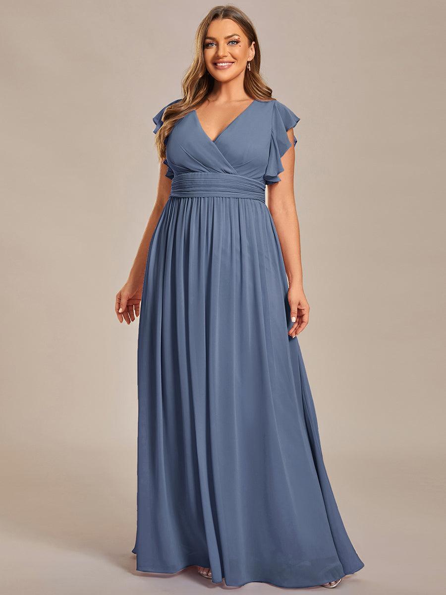 Funkelndes Abendkleid in A-Linie mit Empire-Taille und langen ?rmeln #farbe_Dusty Navy