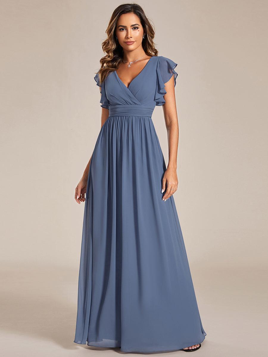 Funkelndes Abendkleid in A-Linie mit Empire-Taille und langen ?rmeln #farbe_Dusty Navy