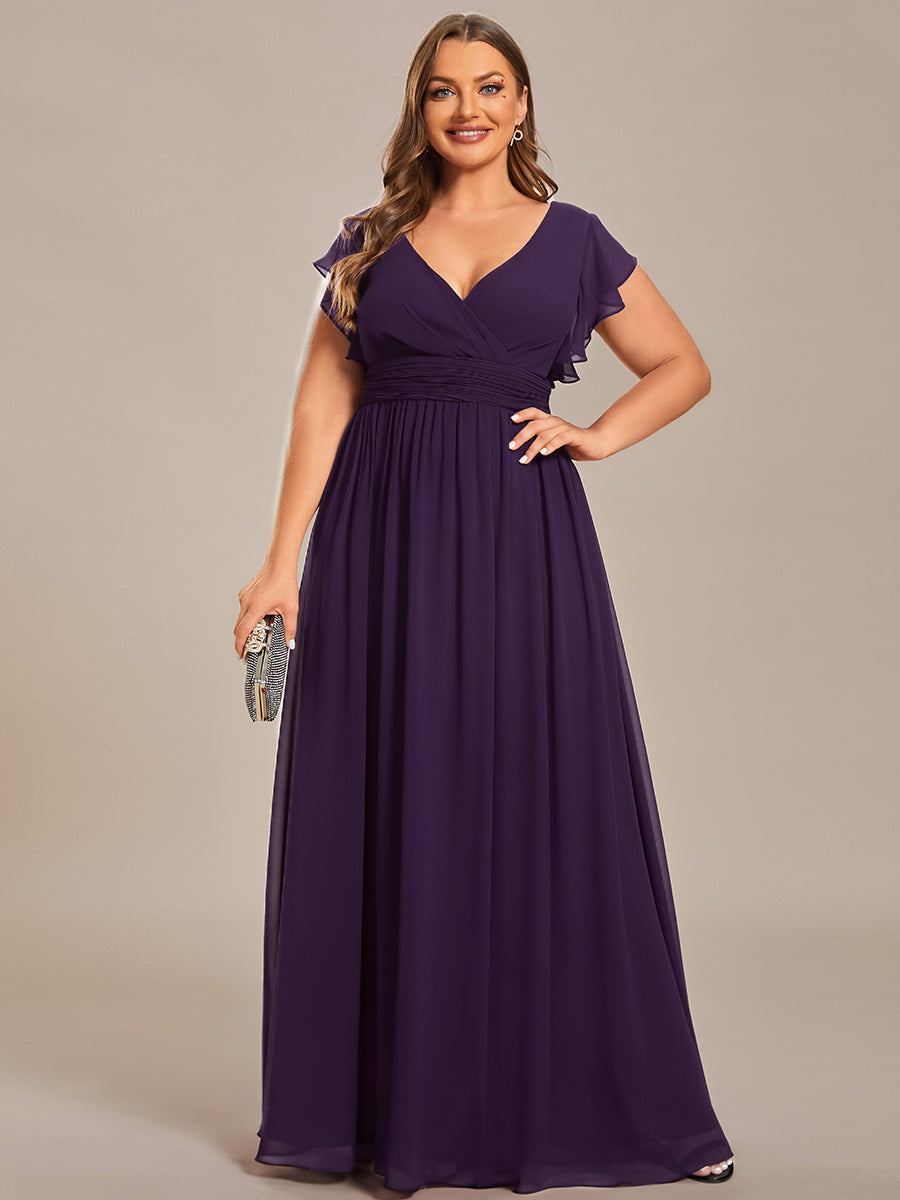 Funkelndes Abendkleid in A-Linie mit Empire-Taille und langen ?rmeln #farbe_Dunkelviolett