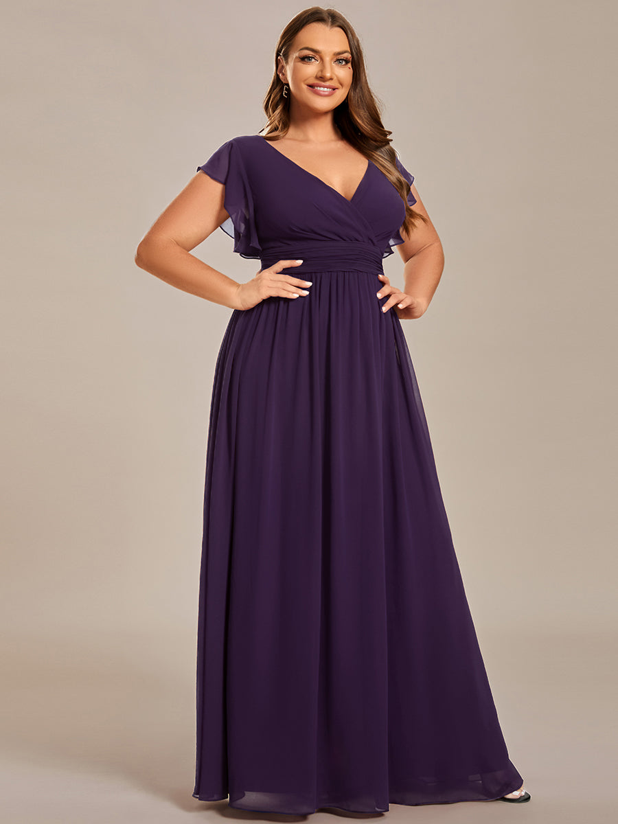 Funkelndes Abendkleid in A-Linie mit Empire-Taille und langen ?rmeln #farbe_Dunkelviolett