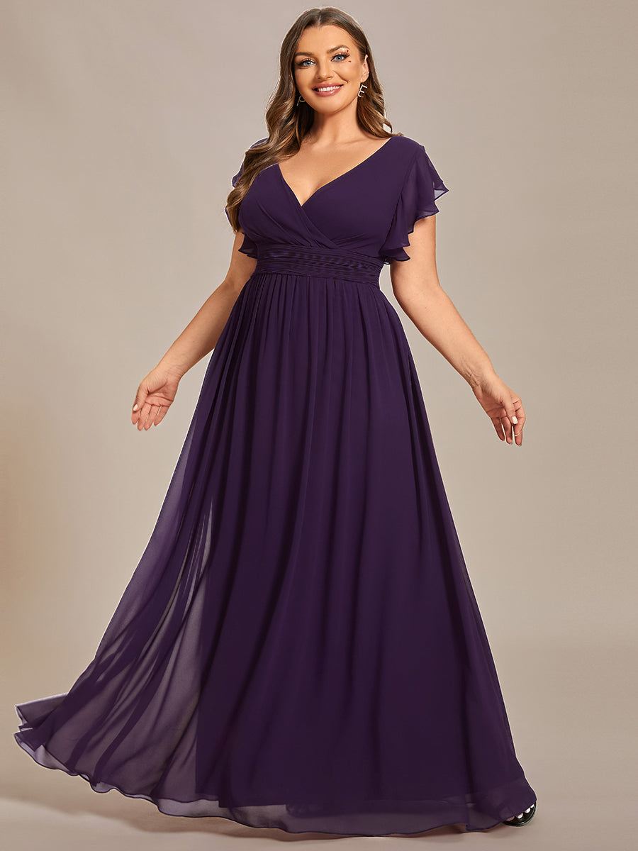 Funkelndes Abendkleid in A-Linie mit Empire-Taille und langen ?rmeln #farbe_Dunkelviolett