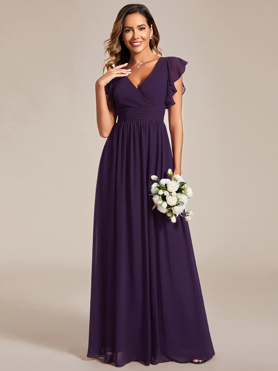 Funkelndes Abendkleid in A-Linie mit Empire-Taille und langen ?rmeln #farbe_Dunkelviolett