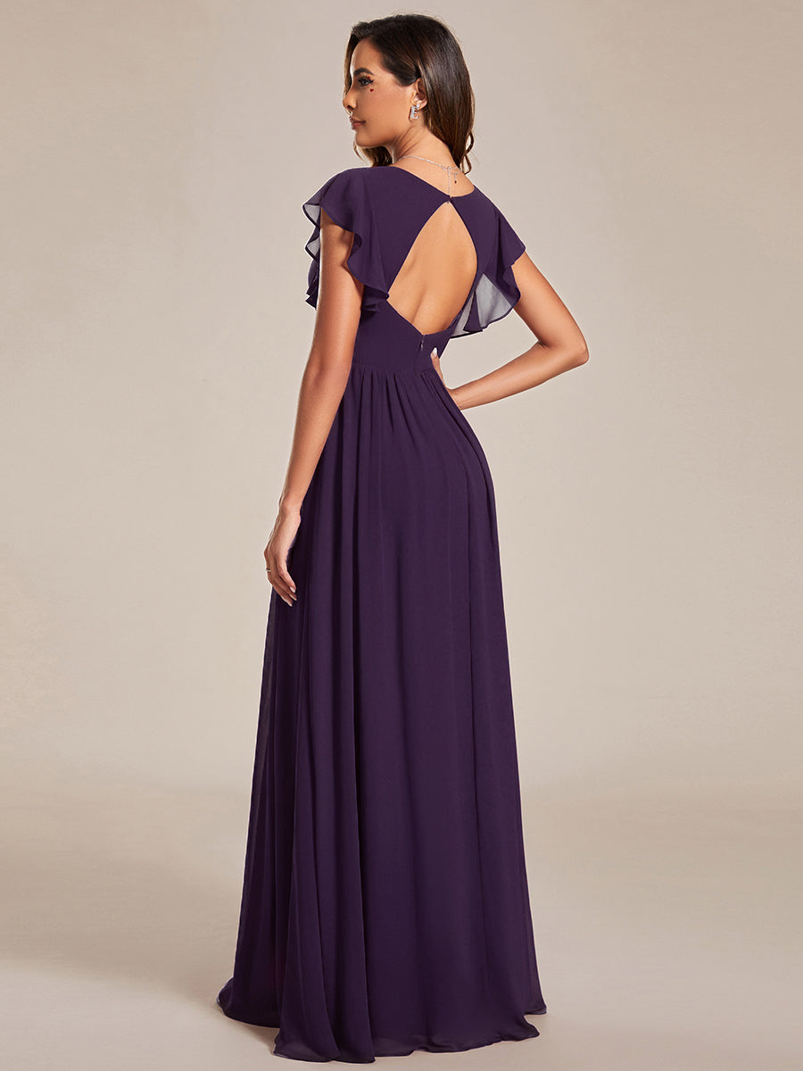 Funkelndes Abendkleid in A-Linie mit Empire-Taille und langen ?rmeln #farbe_Dunkelviolett