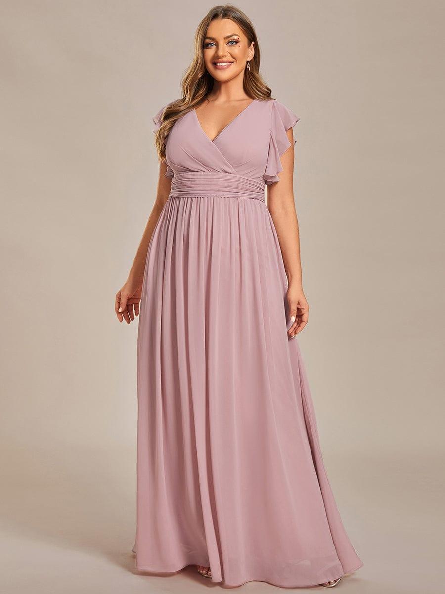 Funkelndes Abendkleid in A-Linie mit Empire-Taille und langen ?rmeln #farbe_Dusty Rose