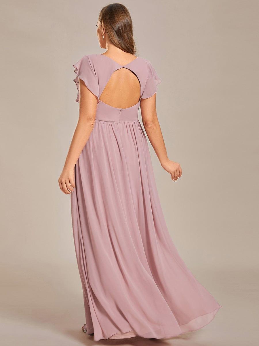Funkelndes Abendkleid in A-Linie mit Empire-Taille und langen ?rmeln #farbe_Dusty Rose
