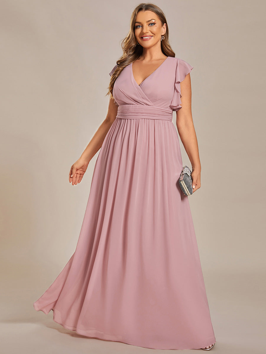 Funkelndes Abendkleid in A-Linie mit Empire-Taille und langen ?rmeln #farbe_Altrosa