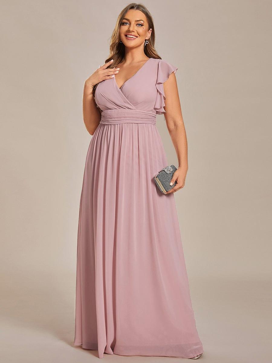 Funkelndes Abendkleid in A-Linie mit Empire-Taille und langen ?rmeln #farbe_Dusty Rose