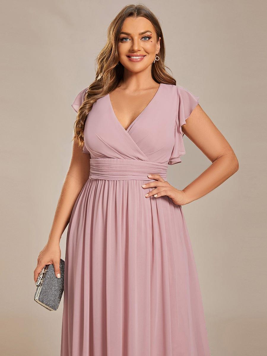 Funkelndes Abendkleid in A-Linie mit Empire-Taille und langen ?rmeln #farbe_Dusty Rose