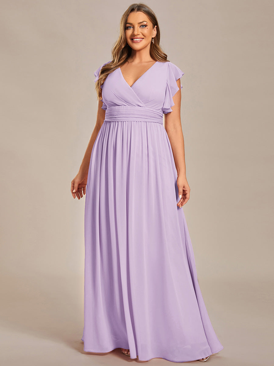 Funkelndes Abendkleid in A-Linie mit Empire-Taille und langen ?rmeln #farbe_Mattflieder