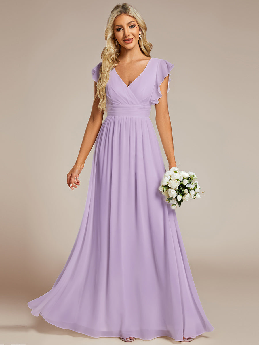 Funkelndes Abendkleid in A-Linie mit Empire-Taille und langen ?rmeln #farbe_Mattflieder