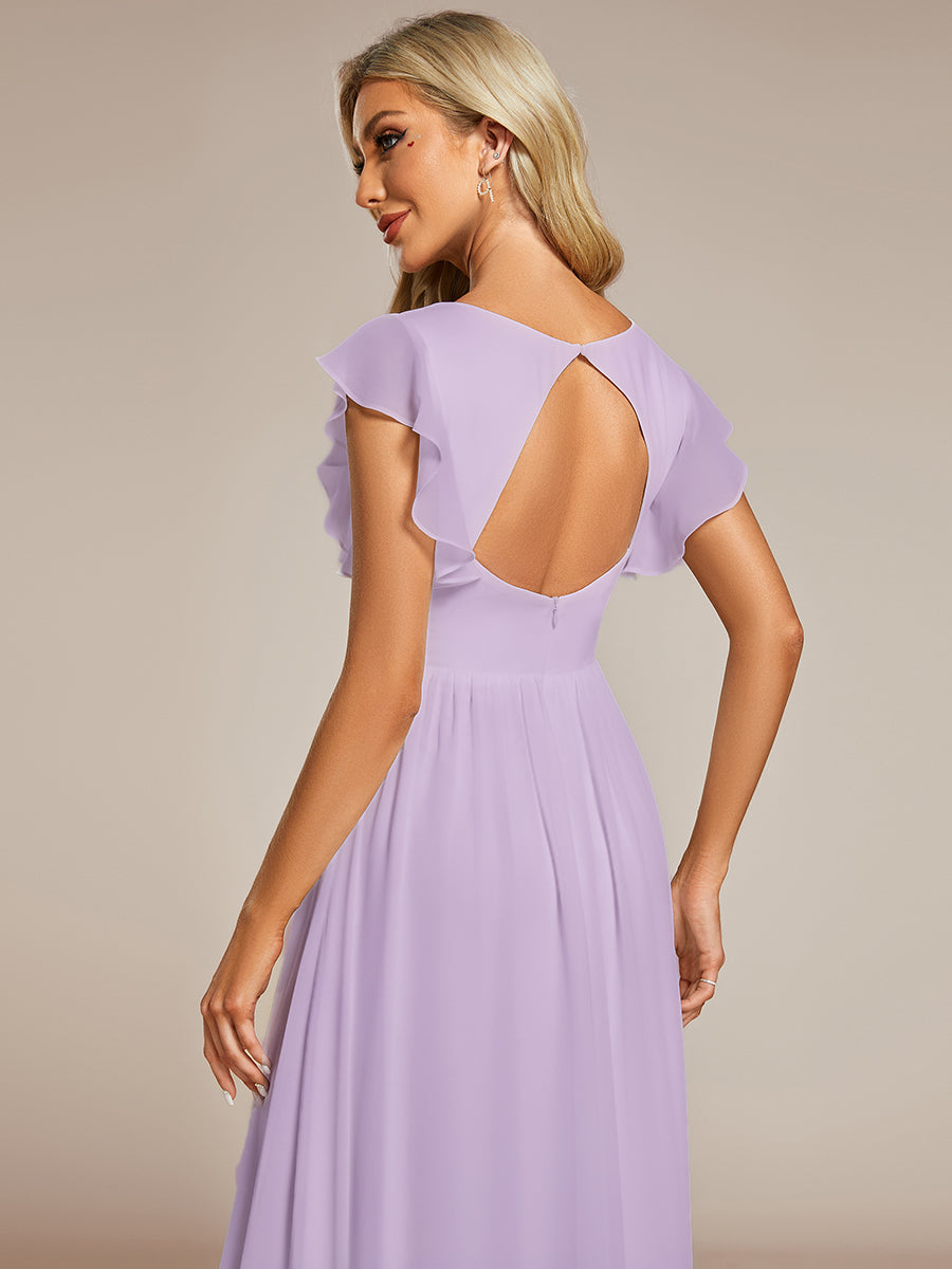 Funkelndes Abendkleid in A-Linie mit Empire-Taille und langen ?rmeln #farbe_Mattflieder