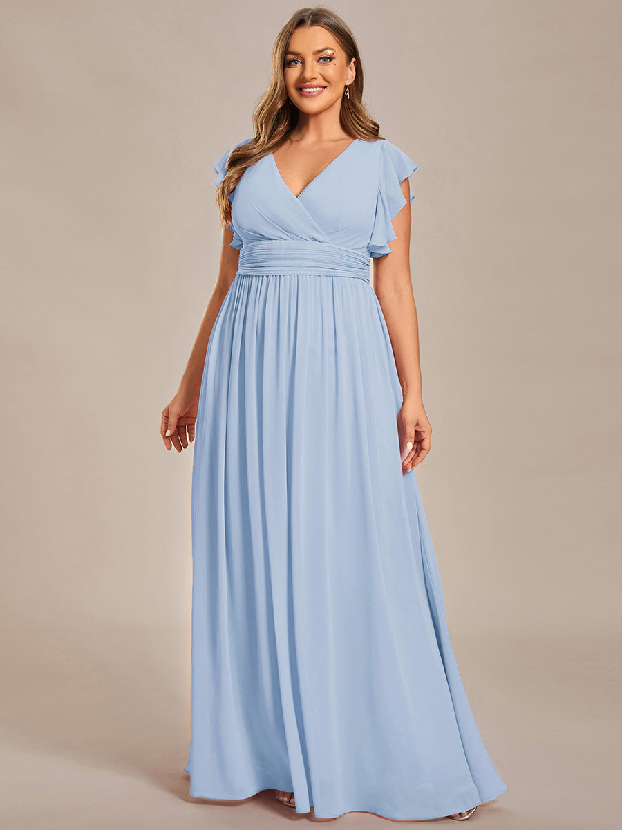 Funkelndes Abendkleid in A-Linie mit Empire-Taille und langen ?rmeln #farbe_Eisblau