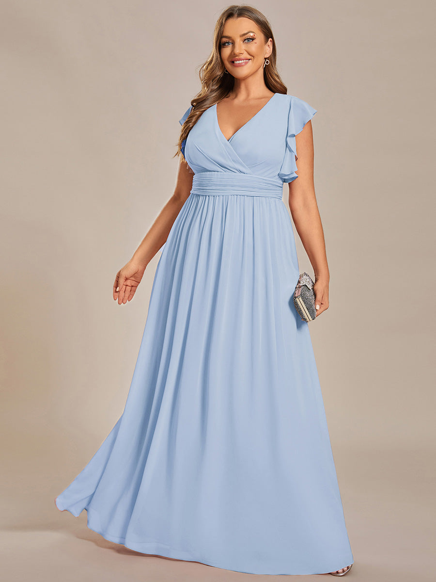 Funkelndes Abendkleid in A-Linie mit Empire-Taille und langen ?rmeln #farbe_Eisblau