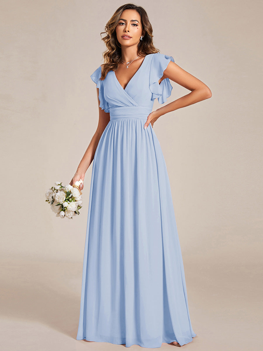 Funkelndes Abendkleid in A-Linie mit Empire-Taille und langen ?rmeln #farbe_Eisblau