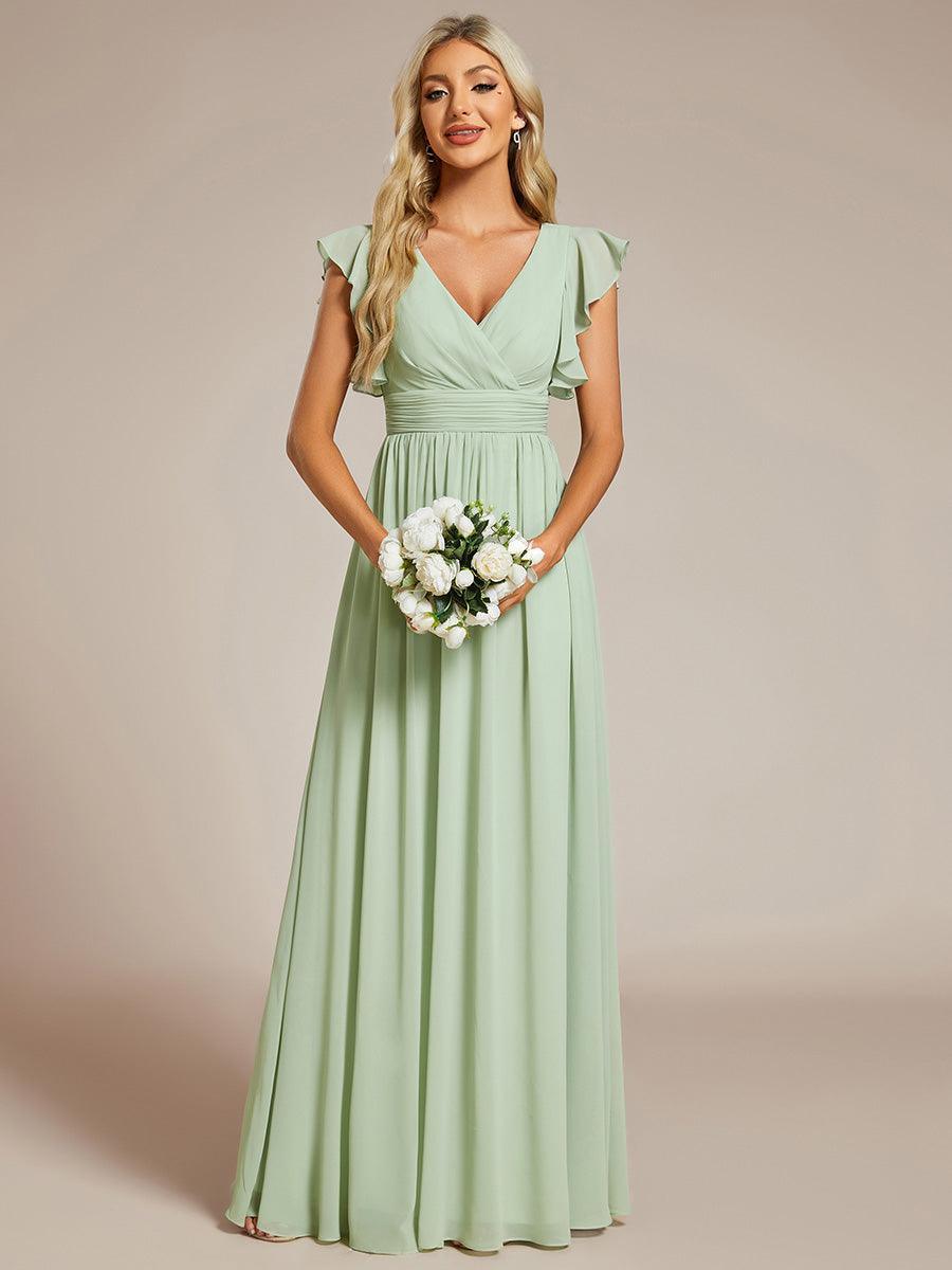 Funkelndes Abendkleid in A-Linie mit Empire-Taille und langen ?rmeln #farbe_Mint Gruen