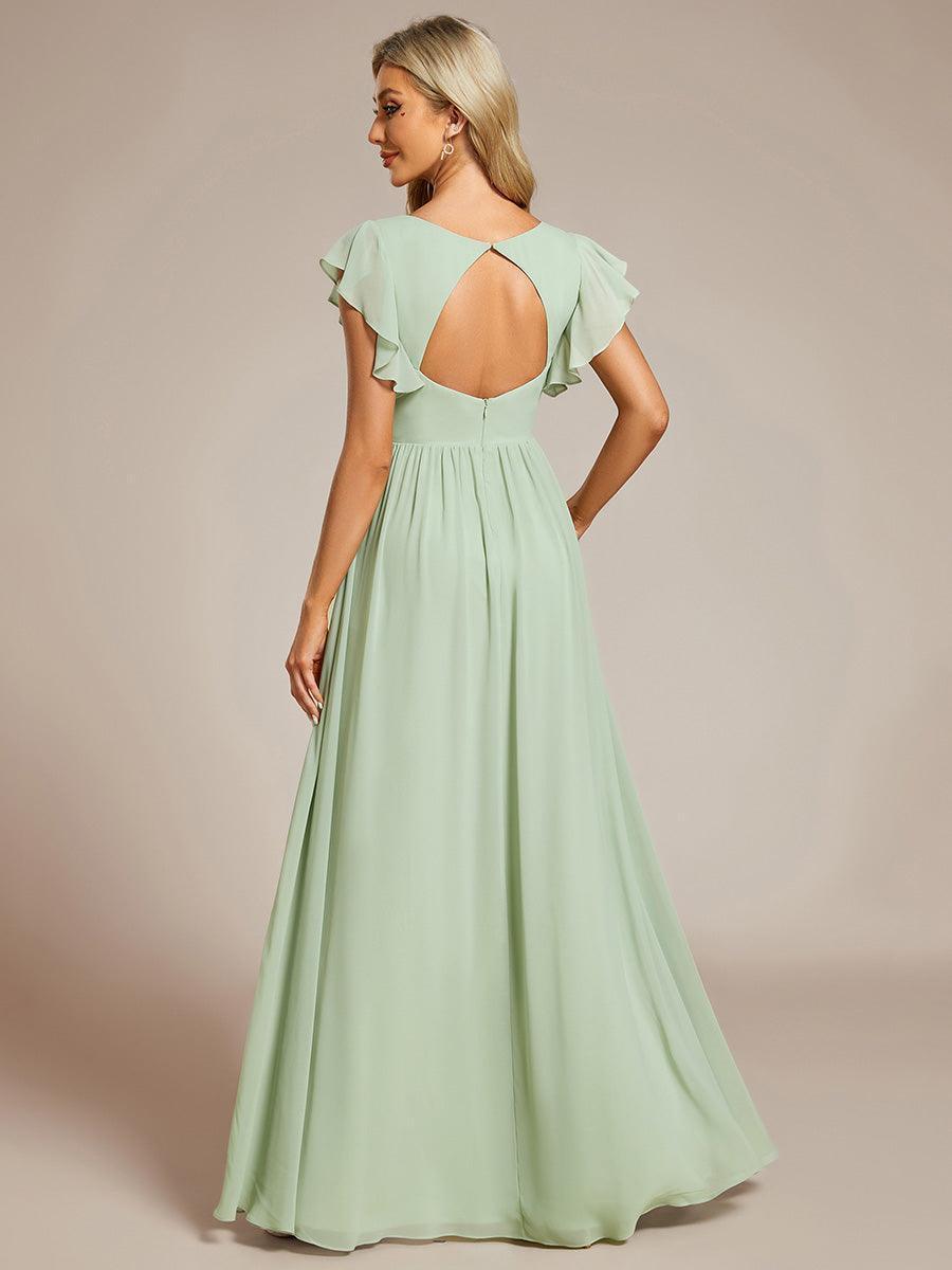 Funkelndes Abendkleid in A-Linie mit Empire-Taille und langen ?rmeln #farbe_Mint Gruen