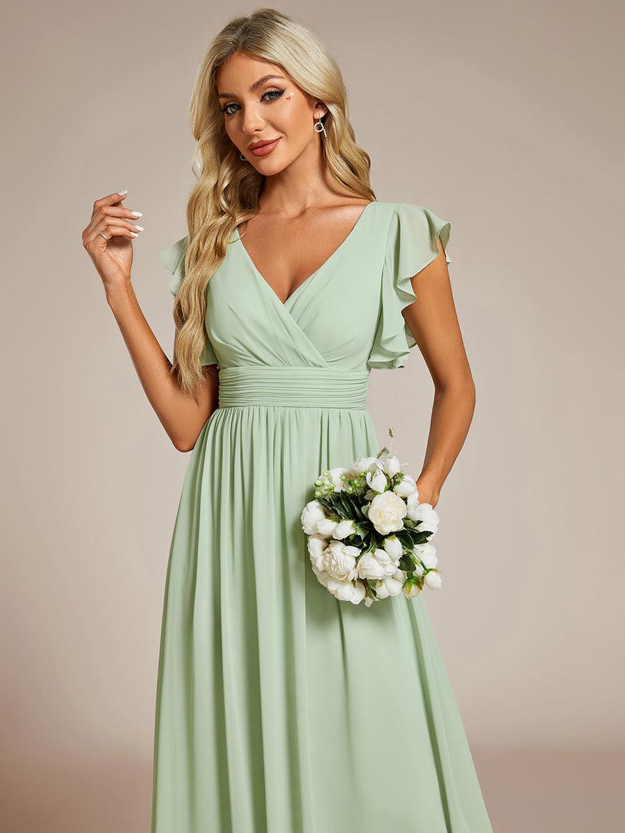 Funkelndes Abendkleid in A-Linie mit Empire-Taille und langen ?rmeln #farbe_Mint Gruen