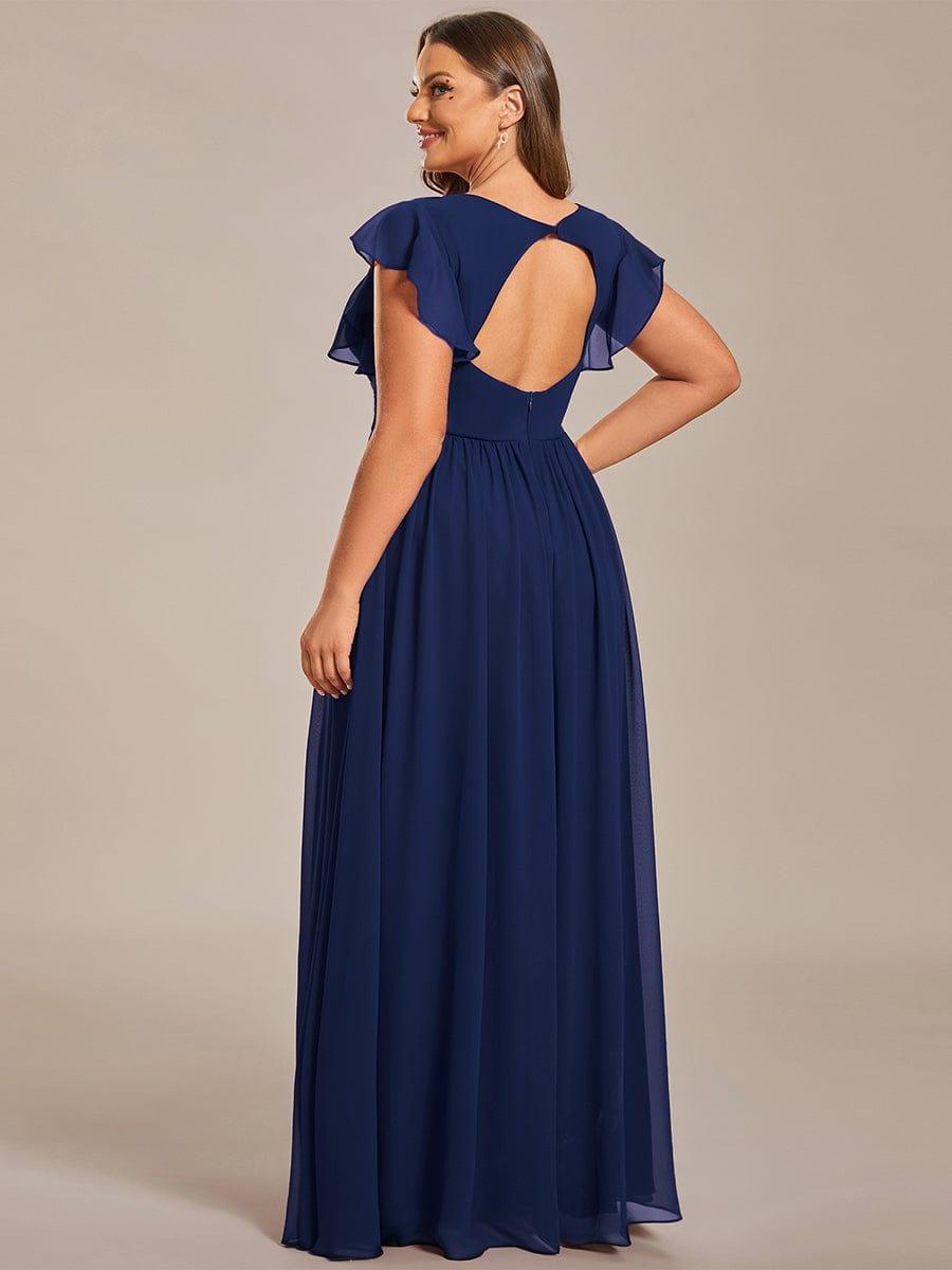 Funkelndes Abendkleid in A-Linie mit Empire-Taille und langen ?rmeln #farbe_Navy Blau