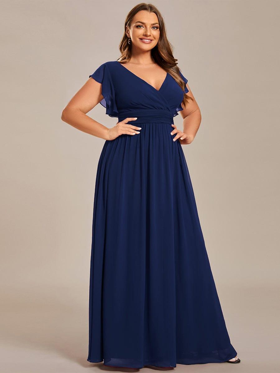 Funkelndes Abendkleid in A-Linie mit Empire-Taille und langen ?rmeln #farbe_Navy Blau