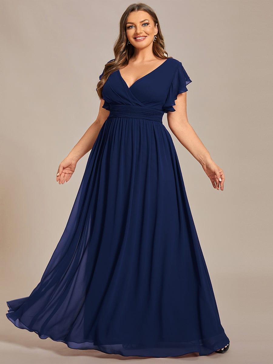 Funkelndes Abendkleid in A-Linie mit Empire-Taille und langen ?rmeln #farbe_Navy Blau