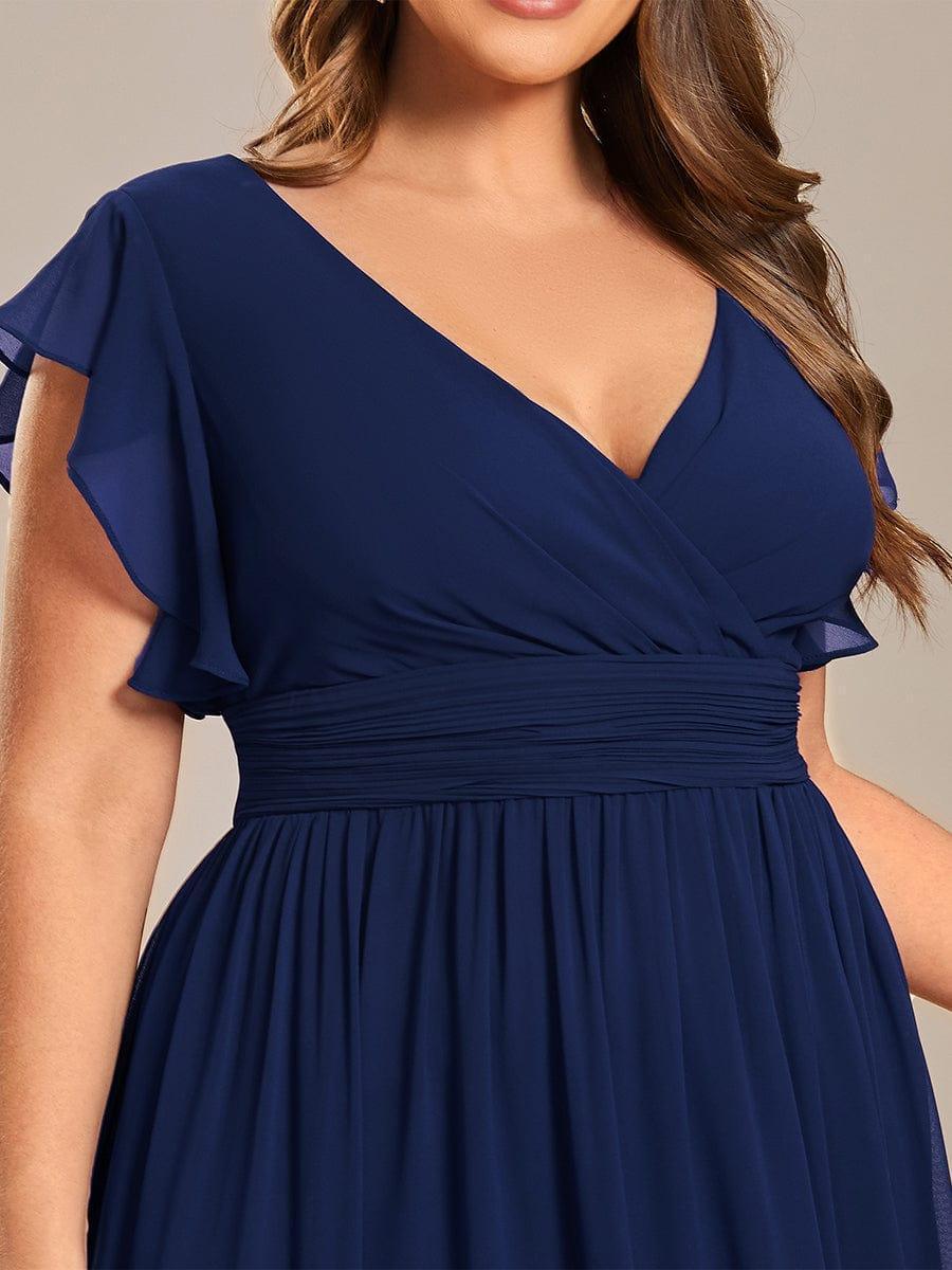 Funkelndes Abendkleid in A-Linie mit Empire-Taille und langen ?rmeln #farbe_Navy Blau