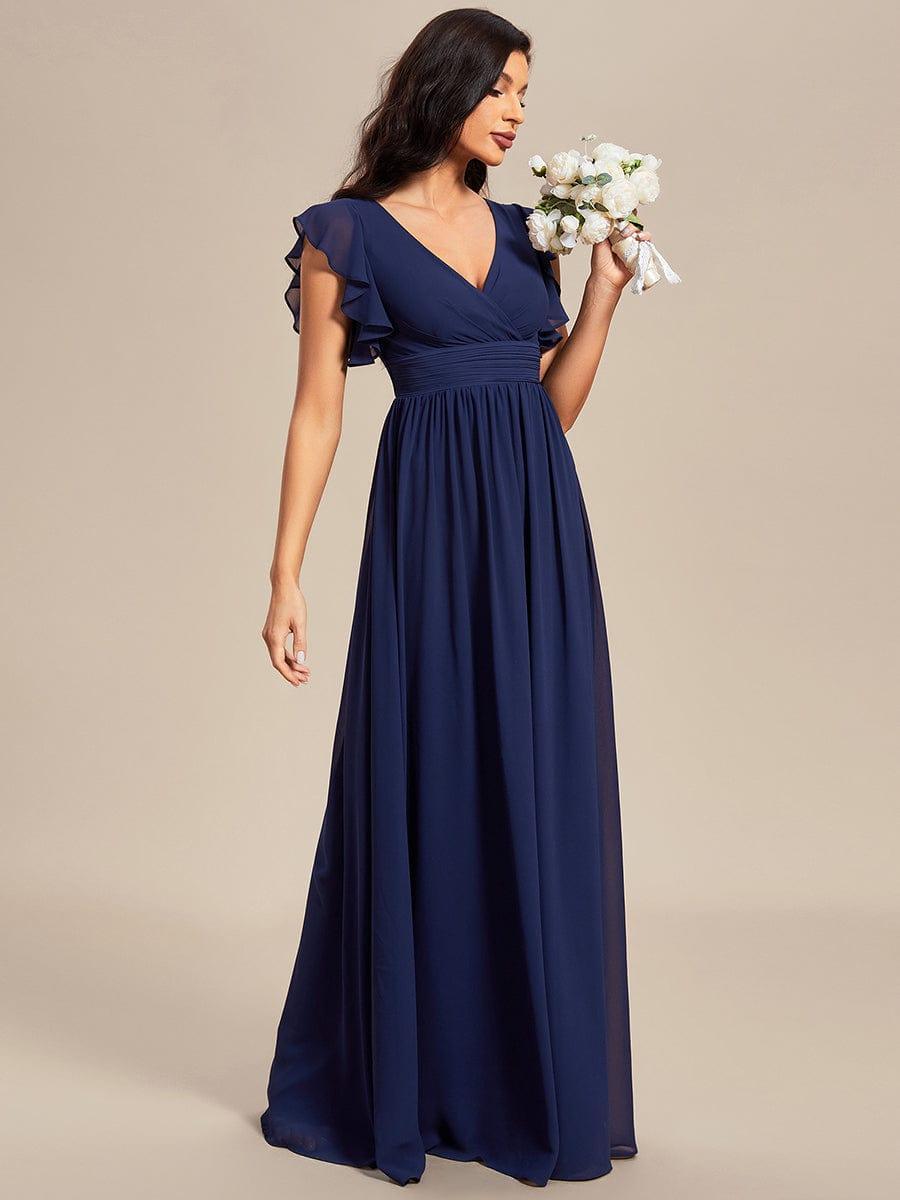 Funkelndes Abendkleid in A-Linie mit Empire-Taille und langen ?rmeln #farbe_Navy Blau