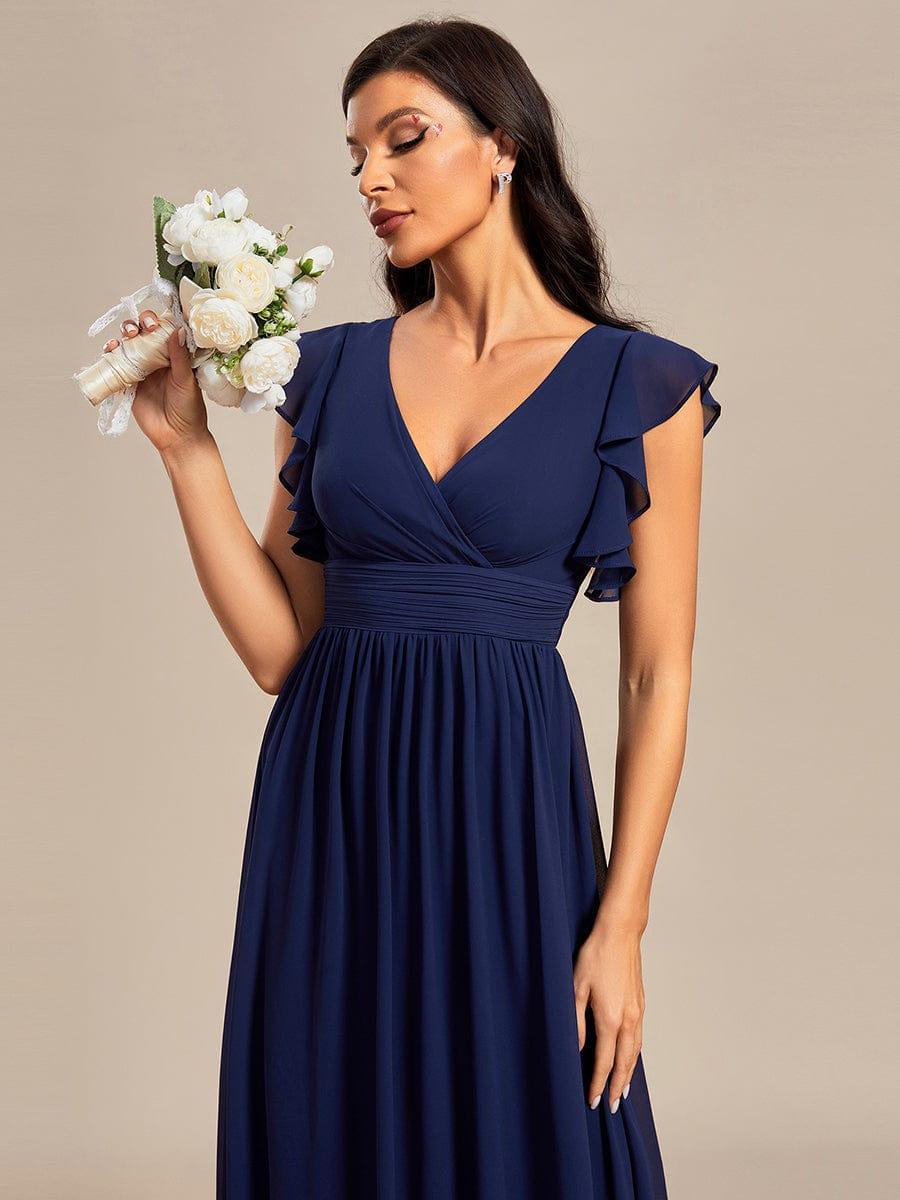 Funkelndes Abendkleid in A-Linie mit Empire-Taille und langen ?rmeln #farbe_Navy Blau