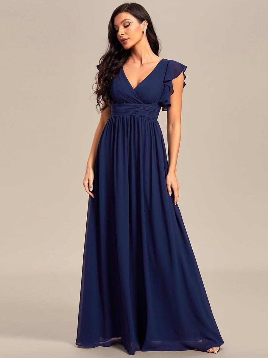 Funkelndes Abendkleid in A-Linie mit Empire-Taille und langen ?rmeln #farbe_Navy Blau