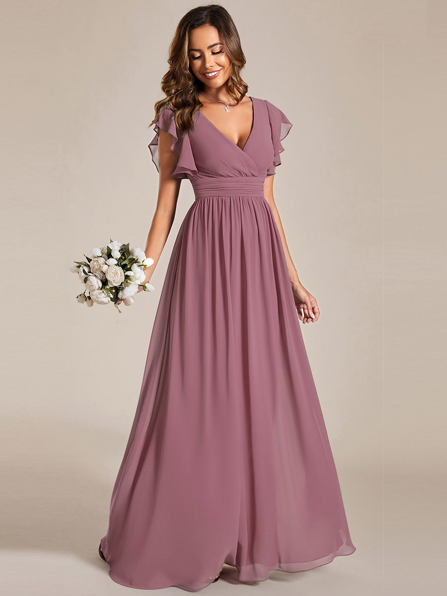 Funkelndes Abendkleid in A-Linie mit Empire-Taille und langen ?rmeln #farbe_Orchideenviolett
