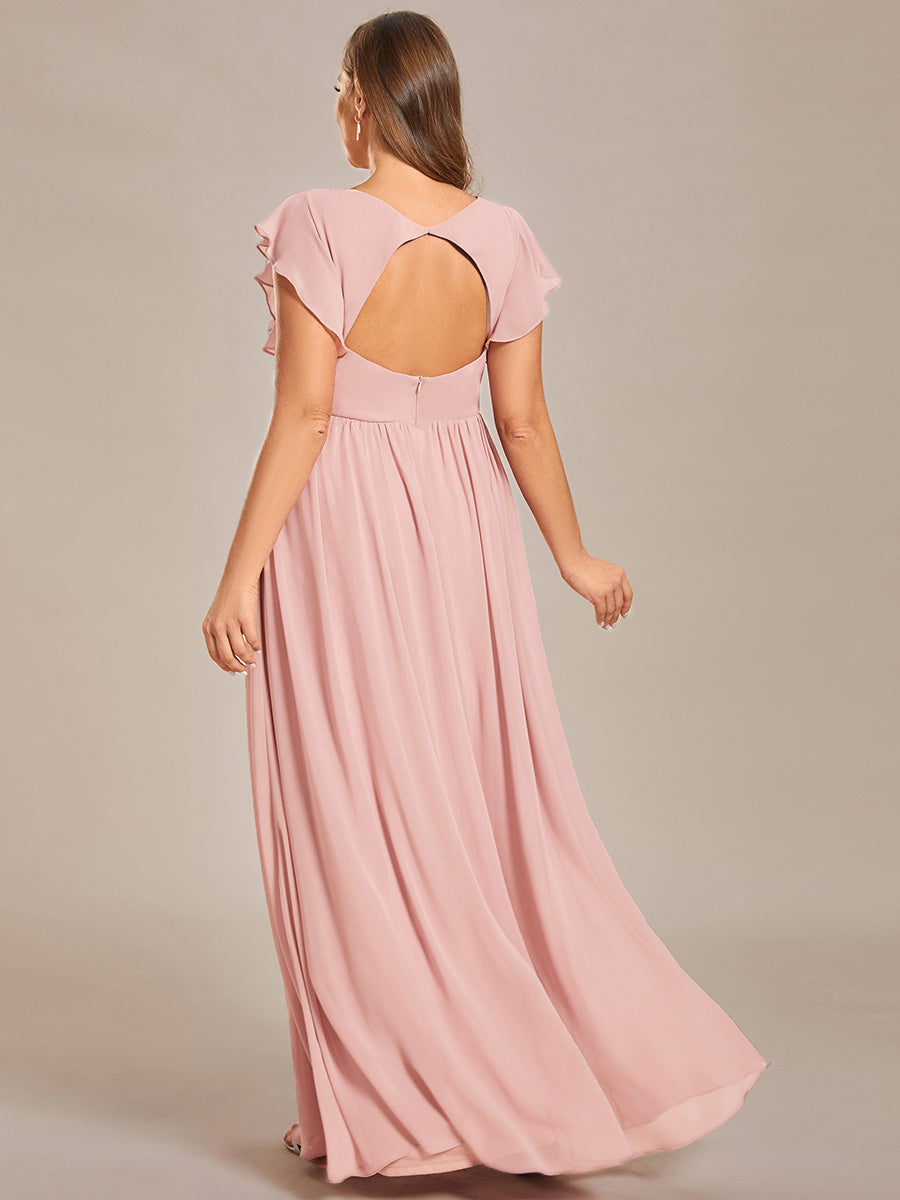 Funkelndes Abendkleid in A-Linie mit Empire-Taille und langen ?rmeln #farbe_Pink