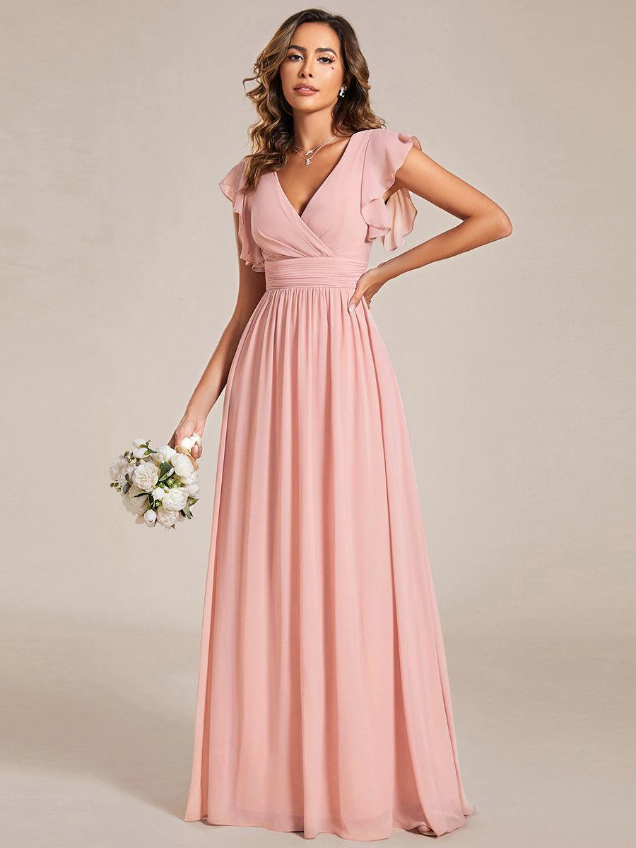 Funkelndes Abendkleid in A-Linie mit Empire-Taille und langen ?rmeln #farbe_Rosa