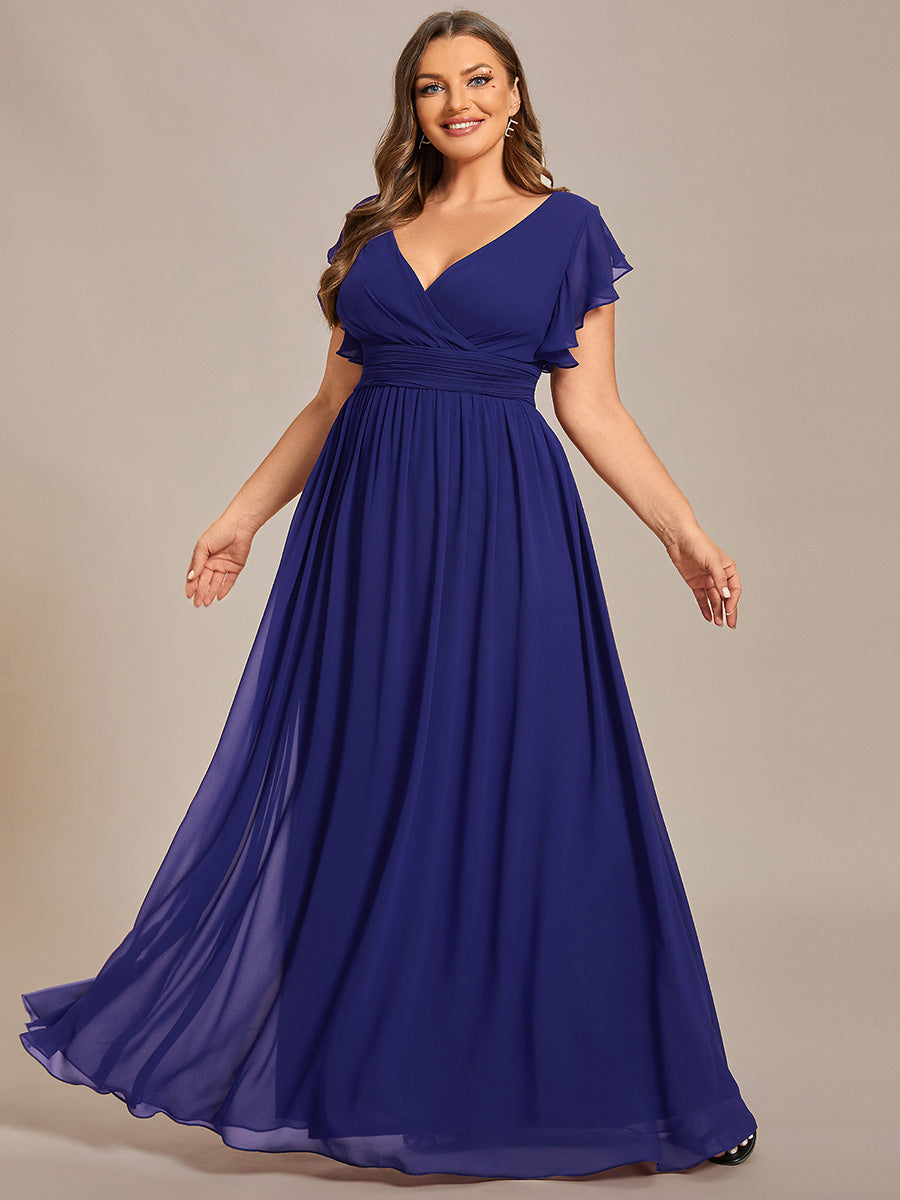 Funkelndes Abendkleid in A-Linie mit Empire-Taille und langen ?rmeln #farbe_Saphirblau