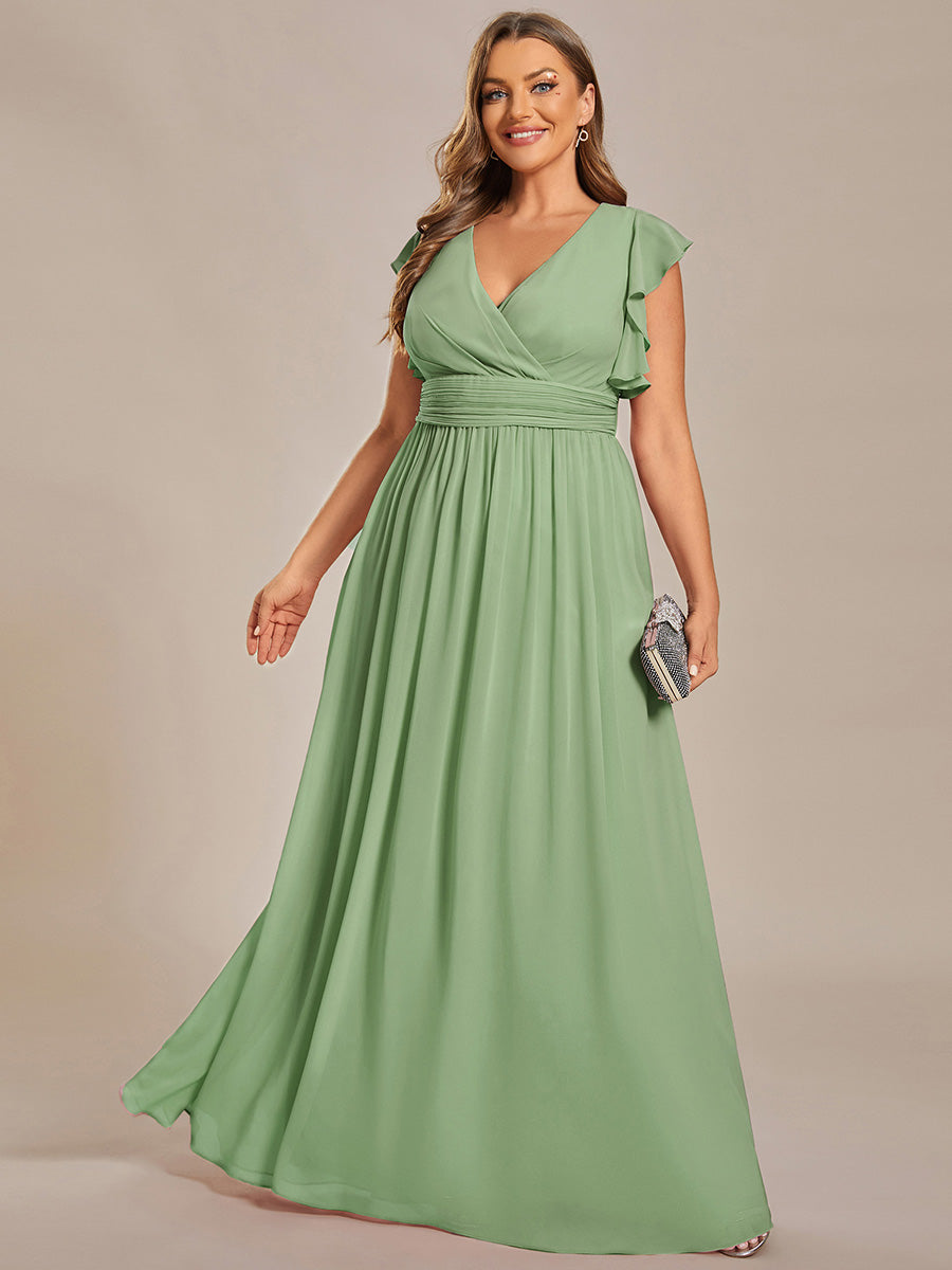 Funkelndes Abendkleid in A-Linie mit Empire-Taille und langen ?rmeln #farbe_Salbeigrün