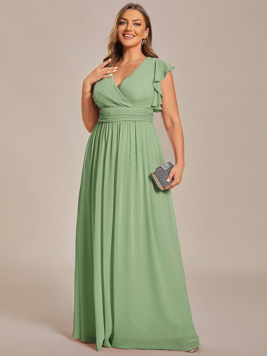 Funkelndes Abendkleid in A-Linie mit Empire-Taille und langen ?rmeln #farbe_Salbeigrün